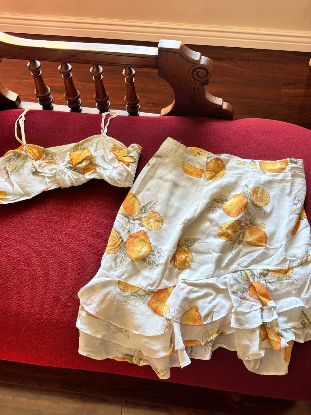 For Love & Lemons White Skirt Set with Lemon Fruit Print